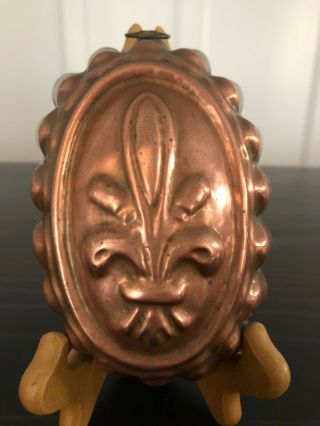 Vintage Fleur De Lis Copper Pudding Mold With Tinned Lining Jello Cake Tin