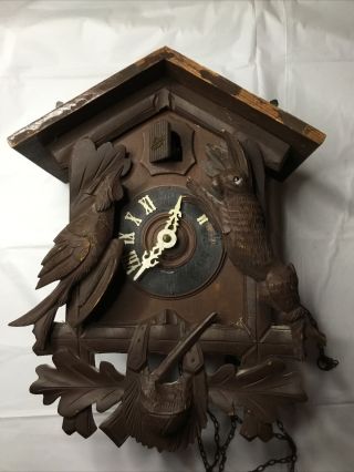 Vintage Schatz 8 Day Hunters Rabbit Bird Cuckoo Clock Germany