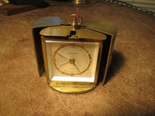 Rare Europa 7 Jewel Vintage Travel Alarm Clock Green Enameled Case