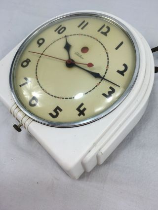 Vintage 1950 ' s Telechron Electric Wall Clock Art - Deco White needs wiring repair 2