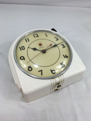 Vintage 1950 ' s Telechron Electric Wall Clock Art - Deco White needs wiring repair 3