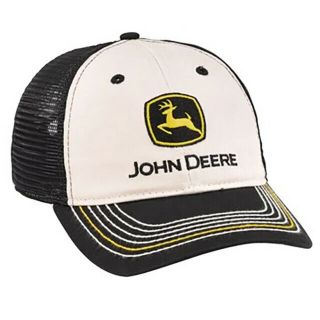 John Deere Tan Khaki & Black Mesh Back Trademark Logo Cap Hat