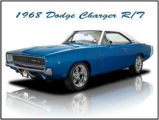 1968 Dodge Charger R/t Hot Rod Metal Sign: Fully Restored In Blue & White