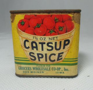 Catsup Spice Tin Grocers Co - Op Inc.  Des Moines Iowa Ia 1 1/2oz