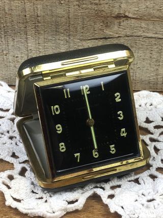 Vintage Phiney - Walker Travel Alarm Clock In Case Made In Germany