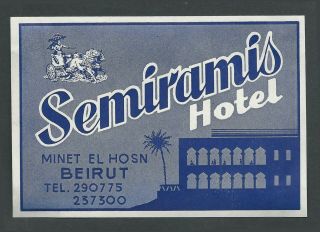 Semiramis Hotel Beirut Lebanon - Vintage Luggage Label