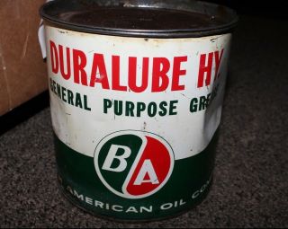 Vintage Ba British American Oil Co Duralube Hy Grease Tin Advertising Can
