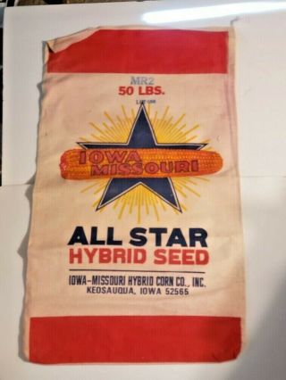 Iowa Missouri All Star Hybrid Corn Keosauqua Iowa Vintage Seed Sack,  Cloth