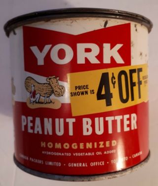 /rare Canadian (toronto,  Ont) " York Peanut Butter - 4c Off " 24 Ounce Tin W/ Lid