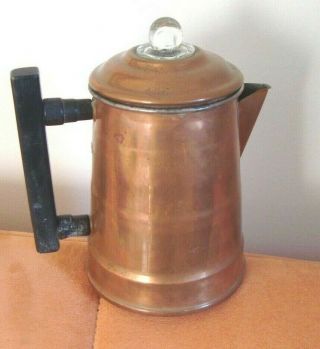Early Antique/vintage Copper Percolator Coffee Pot With Wood Handle