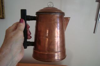 EARLY ANTIQUE/VINTAGE COPPER PERCOLATOR COFFEE POT with WOOD HANDLE 2