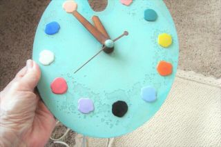 COOL MID CENTURY ELECTRIC CLOCK IN THE SHAPE OF PAINT PALETTE/COPPER HANDS 2