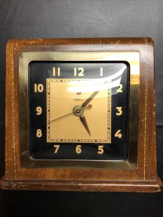 Telechron Antique Mantle Clock Art Deco Wood Brass
