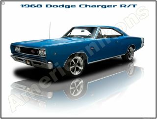 1968 Dodge Charger R/t In Blue Metal Sign: Pristine Restoration