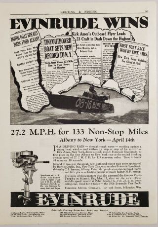 1928 Print Ad Evinrude Outboard Motors Speeditwin 16 - Hp 133 Non - Stop Miles