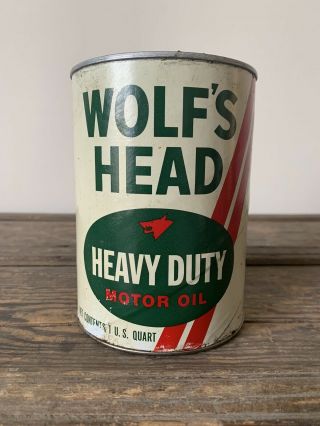 Vintage Wolf’s Head Motor Oil 1 Quart Can 1960’s/70’s Full 1 Can