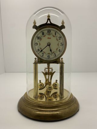 Vintage Kundo Anniversary Clock W/ Glass Dome - Made In West Germany