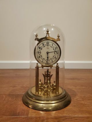German Kundo Brass 400 Day Anniversary Torsion Mantel Clock For Parts/ Repair