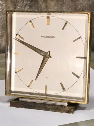 Vintage Swiss Bucherer Imhof 8 Day Key Wound Desk Clock,  W Brass Case,