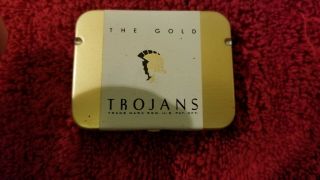 Gold Trojans Condom Tin Birth Control Quack Medicine