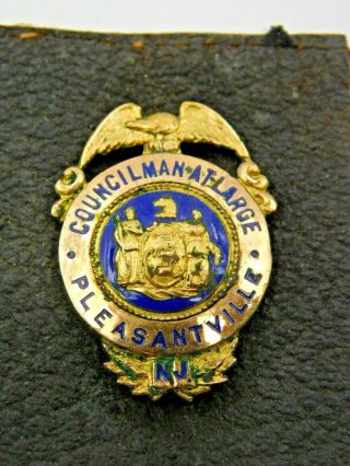 Vintage Gold Plated Badge Councilman At Large Pleasantville NJ Obsolete 3
