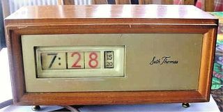 Vintage Mid - Century Seth Thomas Wooden Shelf Electric Flip Number Clock