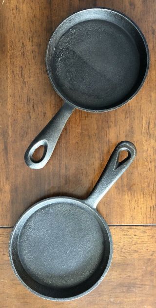 (2) - 5 Inch Cast Iron Skillets Mini Small 1 Egg Griddle Pancake Frying Pan