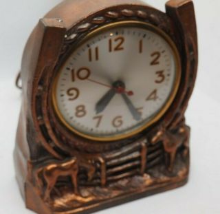 Vintage Sessions Western Bronze Horseshoe Clock - Vg - 1950s