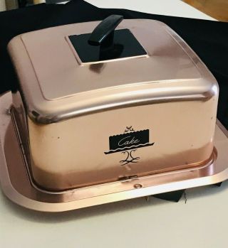 Vintage West Bend Rose Gold / Copper Cake Carrier Aluminum Square W/humidor
