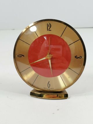 Vintage Swiza 7 Jewels Alarm Travel Clock Swiss Made Ticks But Does Not Move