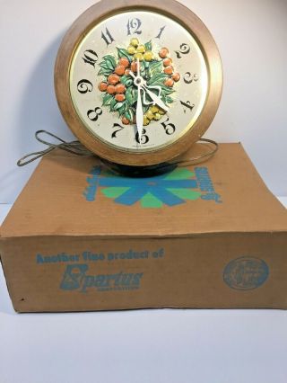Vintage Mid Century Modern Spartus Orchard Electric Wall Clock