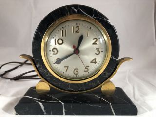 Vintage Antique Heavy 8” Art Deco Sessions Black Marble Brass Clock Not