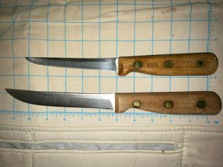 Set Of 2 Chicago Cutlery 61s & 62s Carving Slicing Wood Handles Knives