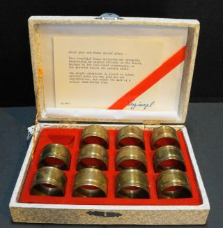 Spiegel Brass Napkin Ring Set Of 11 In Presentation Box Vintage