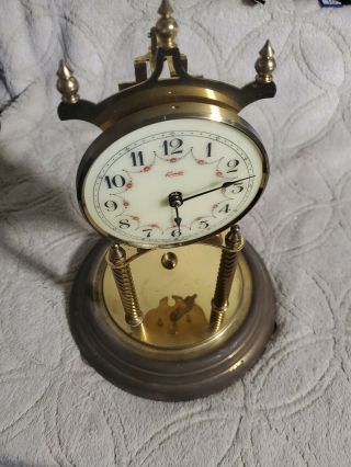 Vintage Kundo Anniversary Clock W Glass Dome Made In Germany - For Repair/parts