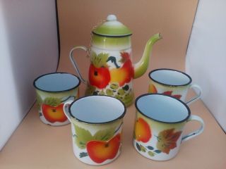 Vintage Fruit Enamelware Coffee Pot Set
