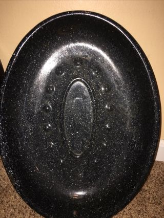 Black Speckled Enamel Oval Roasting Pan with Lid & Rack 16”x12” A19 3