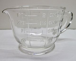 Vintage Clear Glass Footed 2 Cup Measuring Cup And Mixing Pitcher