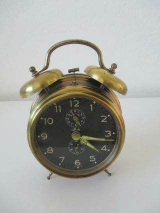 Bradley Alarm Wind Up Clock Double Bell West Germany 1949 - 1960 Vtg (1)
