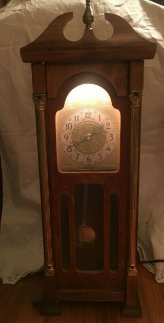 Vtg United Clock Corp Electric Miniature Wood Mantle Grandfather Clock Model 444