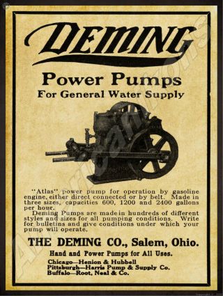 1915 Deming Power Pumps Metal Sign: Deming Co. ,  Salem,  Ohio