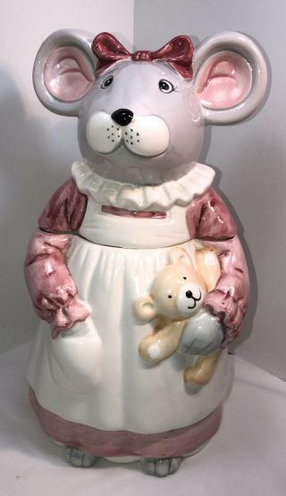 Sweet Little Mouse In A Pink Dress And Apron Cookie Jar And Teddy Bear