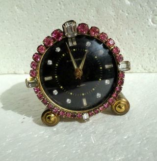 Phinney Walker Semca Clock Germany Pink & Clear Rhinestones Not