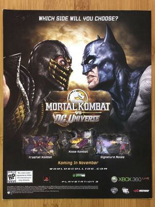 Mortal Kombat Vs.  Dc Universe Ps3 Xbox 360 2009 Print Ad/poster Official Art