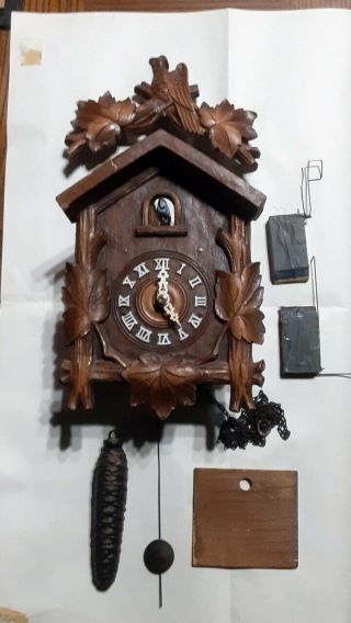 Vintage German Cuckoo Clock Trenkle Quarter Call Five Leaf For Parts/repair