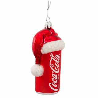 Coca Cola Can With Santa Claus Hat Glass Christmas Tree Ornament Coke Cc4121