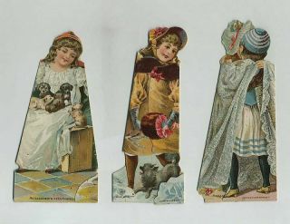 (3) 1800s Die Cut Dolls Advertising Trade Cards Mclaughlin Coffee Cat Dog Yz5943