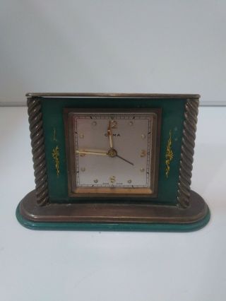 Vtg Cyma Watch Co.  Alarm Clock Swiss Made Solid Brass Travel Desk Top Quality