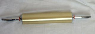 Vintage Gold & Silver Aluminum Metal Rolling Pin 18” W/ Red Washers Mcm