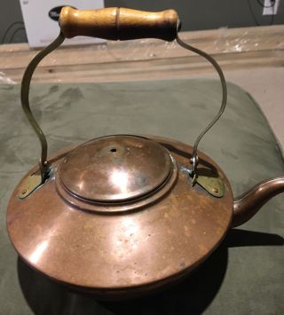 Vintage Old Duth Solid Copper/brass Tea Kettle Pot Wood Handle Made In Portugal
